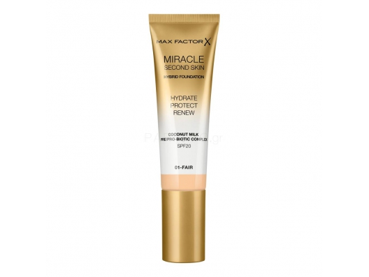 Zoom στο MAX FACTOR MIRACLE SECOND SKIN HYBRID FOUNDATION HYDRATE PROTECT RENEW COCONUT MILK 01 FAIR 30ml