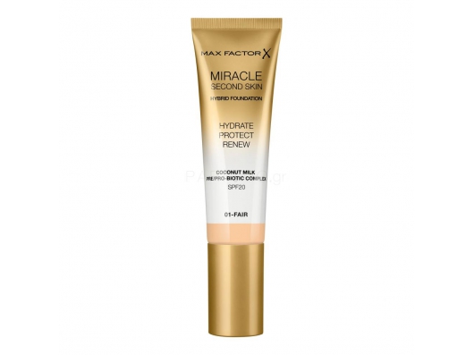 Zoom στο MAX FACTOR MIRACLE SECOND SKIN HYBRID FOUNDATION HYDRATE PROTECT RENEW COCONUT MILK 01 FAIR 30ml