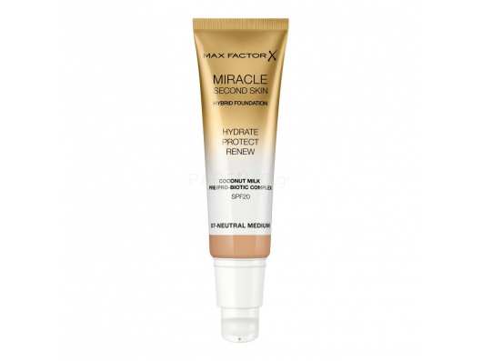 Zoom στο MAX FACTOR MIRACLE SECOND SKIN HYBRID FOUNDATION HYDRATE PROTECT RENEW COCONUT MILK 07 NEUTRAL MEDIUM 30ml