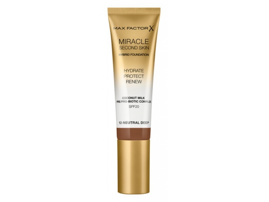 Zoom στο MAX FACTOR MIRACLE SECOND SKIN HYBRID FOUNDATION HYDRATE PROTECT RENEW COCONUT MILK 12 NEUTRAL DEEP 30ml