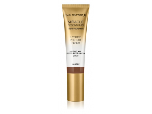 Zoom στο MAX FACTOR MIRACLE SECOND SKIN HYBRID FOUNDATION HYDRATE PROTECT RENEW COCONUT MILK 13 DEEP 30ml