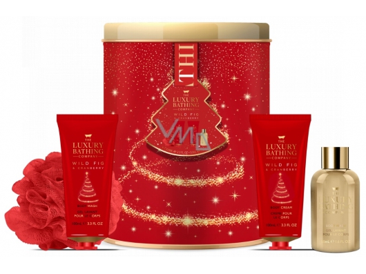 Zoom στο THE LUXURY BATHING COMPANY WILD FIG & GRANBERRY bath 4pieces set BODY CREAM 100ml BODY WASH 100ml FOAM BATH 50ml  BODY POLISHER 100% NYLON