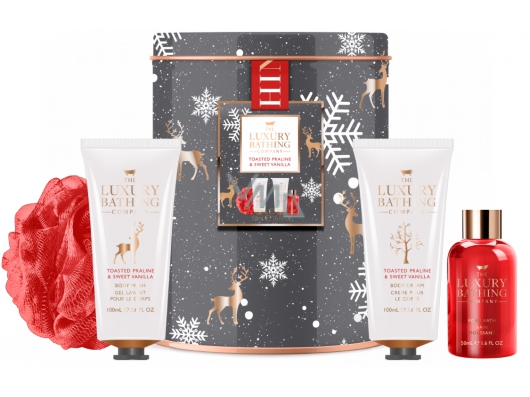 Zoom στο THE LUXURY BATHING COMPANY TOASTED PRALINE & SWEET VANILLA 4pieces set BODY CREAM 100ml BODY WASH 100ml FOAM BATH 50ml  BODY POLISHER 100% NYLON