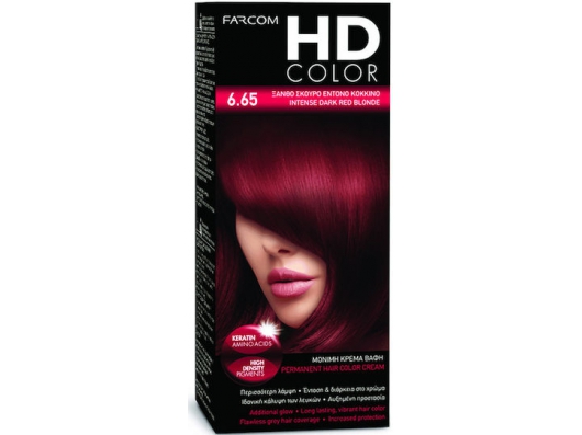 Zoom στο FARCOM HD COLOR PERMANENT HAIR COLOR CREAM 6.65 ΞΑΝΘΟ ΣΚΟΥΡΟ ΕΝΤΟΝΟ ΚΟΚΚΙΝΟ 60ml